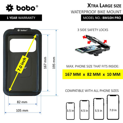 PRO Fully Waterproof Bike Phone Holder with Vibration Controller (with Fast 15W Wireless Charger & USB-C Input/Output Port) Motorcycle Mobile Mount - BOBO - BB-BM-011-111001