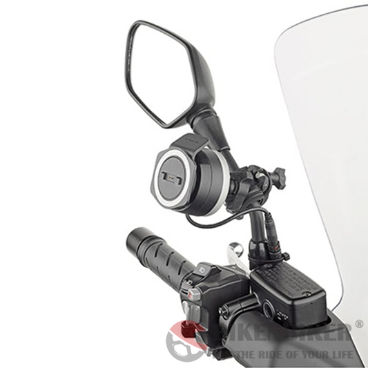 STTR40 Universal Support to Mount Either the GPS Tom Tom Rider (40, 400, 410, II, 42, 420, 450, 500, 550) on Tubular Handlebars or on the Stalk of the Rearview Mirror - Givi