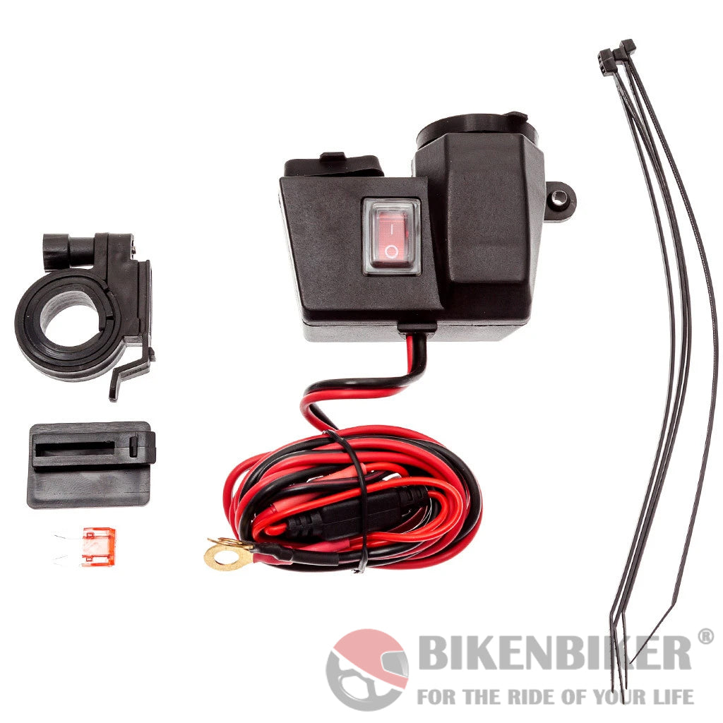 Motorcycle Handlebar Charger Mount 12V + Dual USB Charger - Ultimateaddons