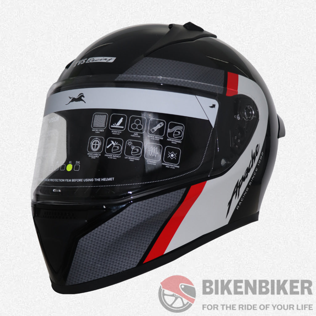 Tvs Racing Apache Themed Full Face Helmet Red & White/Black Yellow