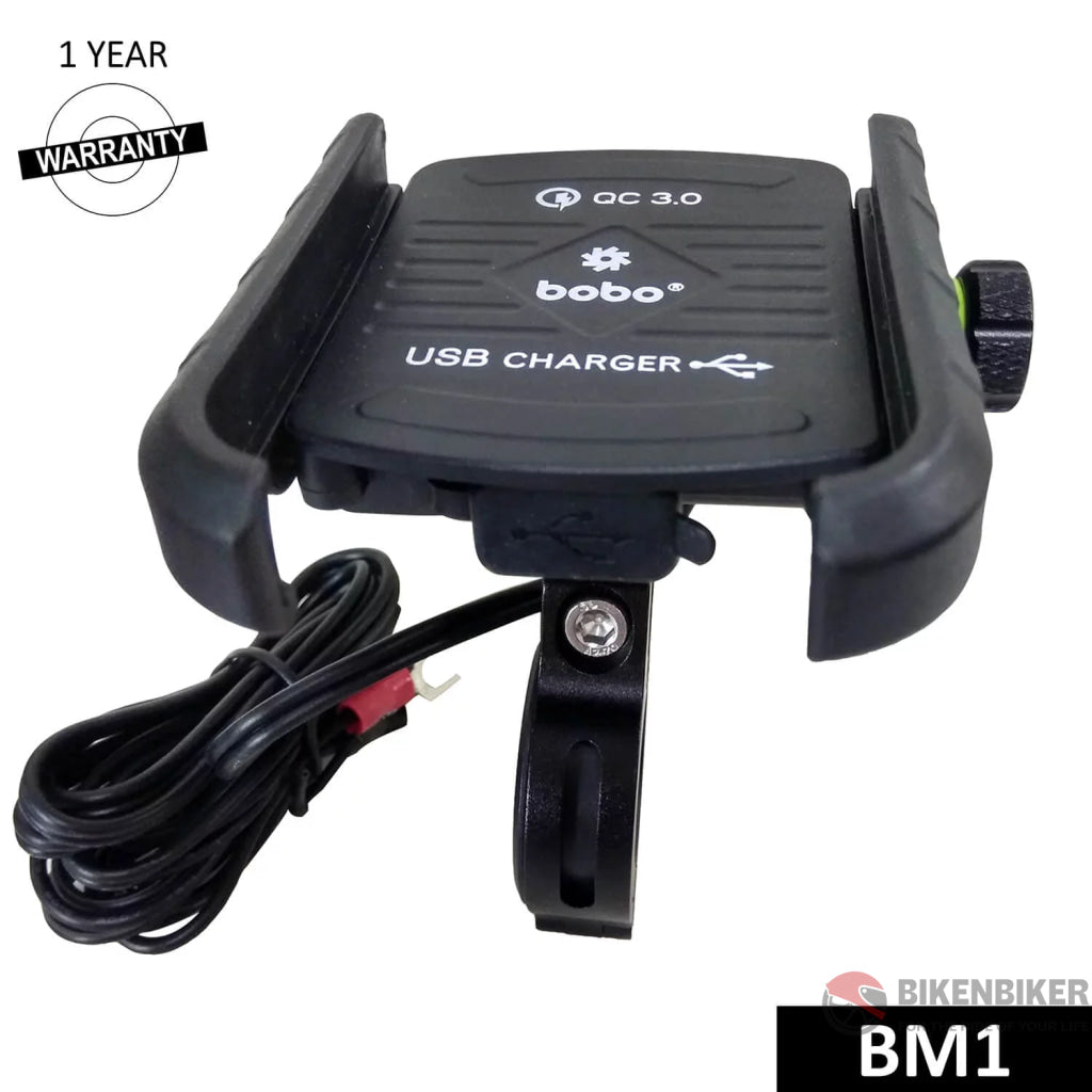 Bobo Bm1 Jaw Bike Mount For Mobile (Fast Usb 3.0 Charger Black) Phone Mounts