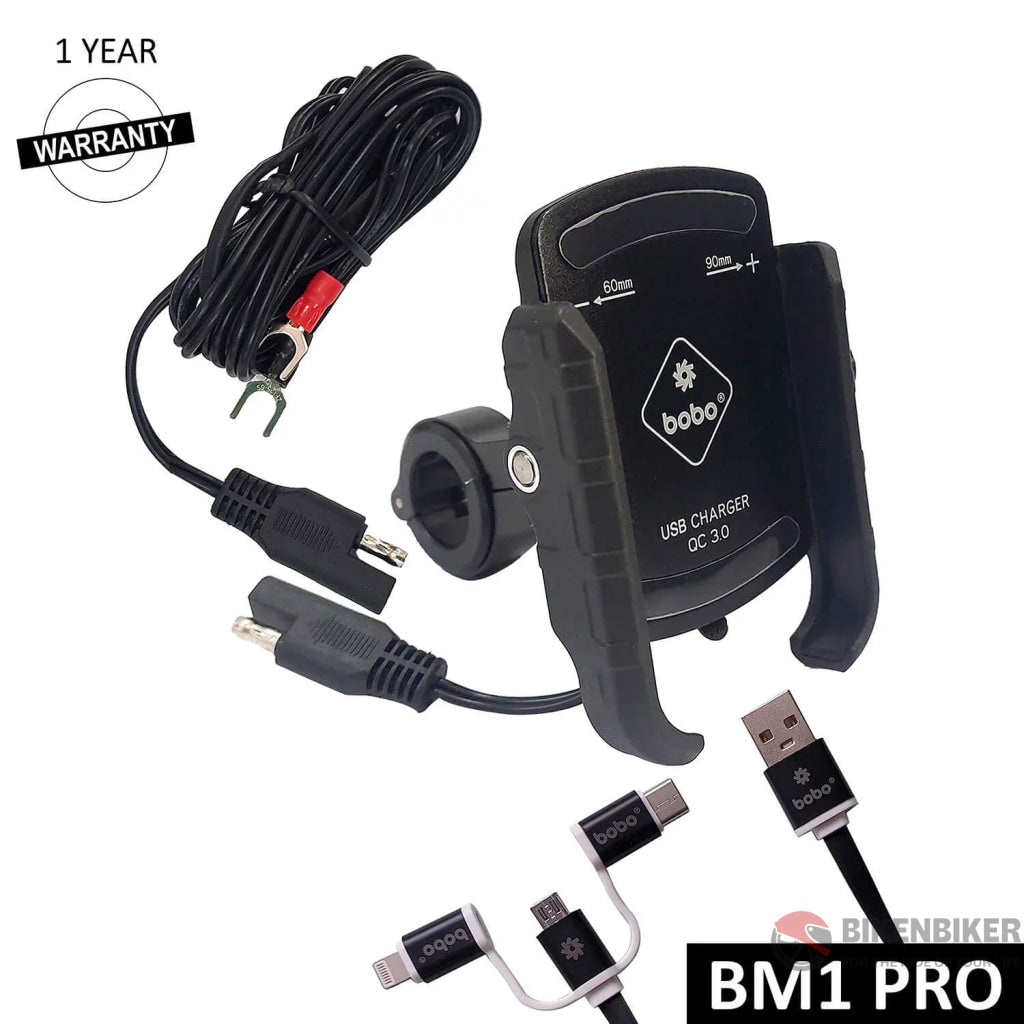 Bobo Bm1 Pro Jaw-Grip Bike Phone Holder With Fast Usb 3.0 Charger (Black) Mounts