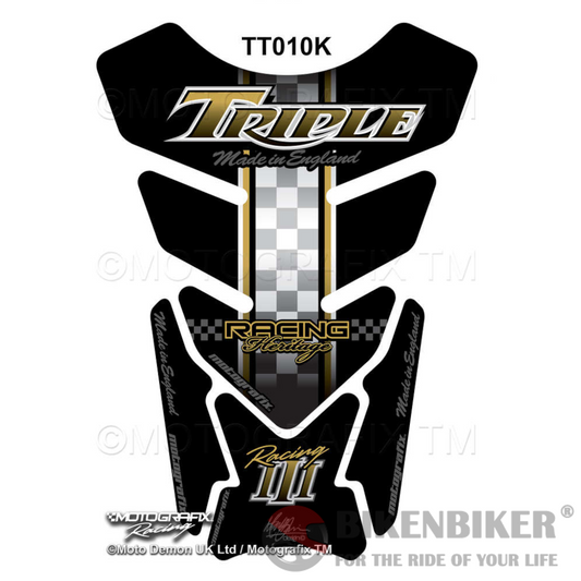 Triumph Speed / Street Triple Black / Gold Motorcycle Tank Pad Protector Motografix 3D Gel TT010K-Motografix