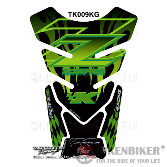 Kawasaki Z750 Z1000 Z Series Green / Black Motorcycle Tank Pad Protector Motografix 3D Gel TK09KG-Motografix